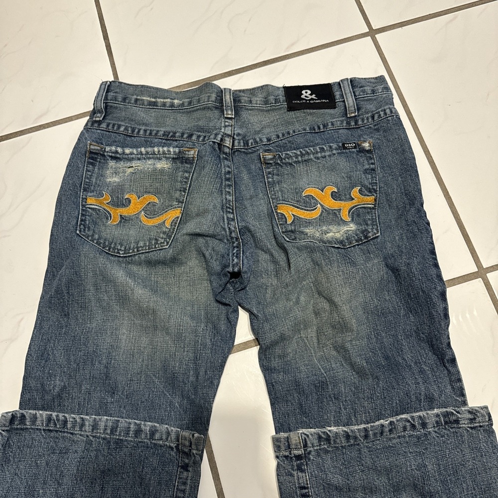 VTG Y2K D&G Dolce & Gabbana Jeans Flare Distressed Men's 36x31 Embroidered Faded